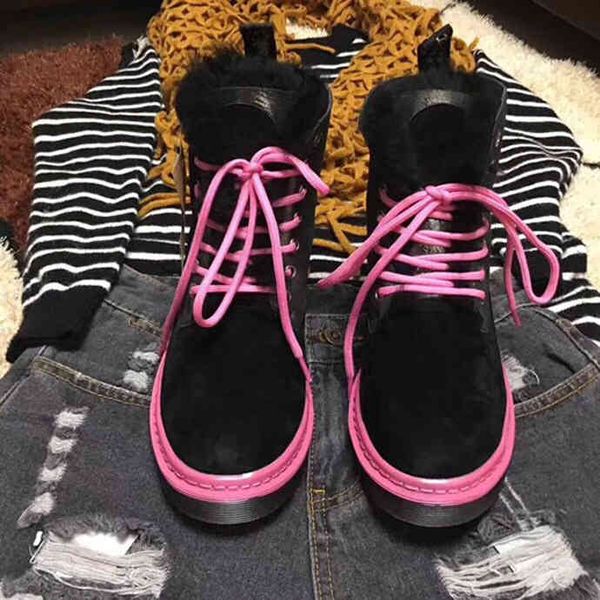 boots winter women's snow boots sheep fur integrated warm thick soled student high flat bottomed british short, Black
boots winter women's snow boots sheep fur integrated warm thick soled student high flat bottomed british short, Black