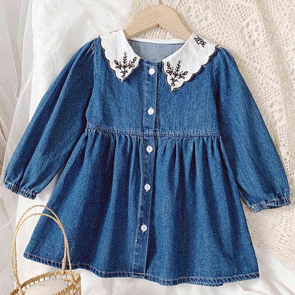 2022 new spring long sleeve lapel embroidered denim dress korean style girl clothes children clothes girl l220715, Red;yellow
2022 new spring long sleeve lapel embroidered denim dress korean style girl clothes children clothes girl l220715, Red;yellow