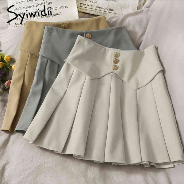 button skirt for women high waist casual aline solid black pleated spring summer korean fashion mini skirts 210415
button skirt for women high waist casual aline solid black pleated spring summer korean fashion mini skirts 210415