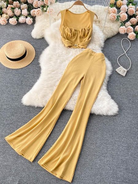 summer women pants two pieces sets sleeveless slim short amp high waist flare female fashion suits, White
summer women pants two pieces sets sleeveless slim short amp high waist flare female fashion suits, White