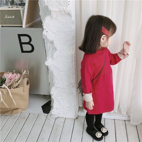 girles sweaters dress red children's clothing new year's clothing big girl autumn and winter knitted dresses children sweater girl, Red;yellow