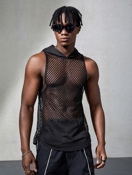 men see through hooded mesh tank p1bd#, White;black
men see through hooded mesh tank p1bd#, White;black