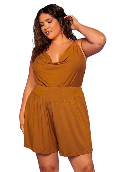 evolu plus 1pc high waist wide leg shorts d9w6#, Black 
evolu plus 1pc high waist wide leg shorts d9w6#, Black