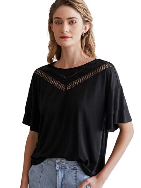 motf premium viscose flounce sleeve t-shirt e2zu#, White 
motf premium viscose flounce sleeve t-shirt e2zu#, White