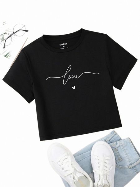 letter graphic crop tee u7i9#, White