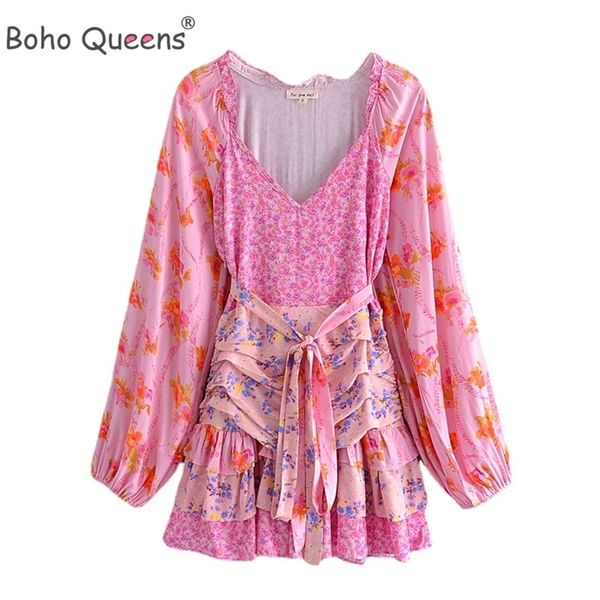 boho queens women floral print deep v-neck sashes bohemian mini dress ladies long sleeve ruffles dresses vestidos 220504, Black;gray
boho queens women floral print deep v-neck sashes bohemian mini dress ladies long sleeve ruffles dresses vestidos 220504, Black;gray