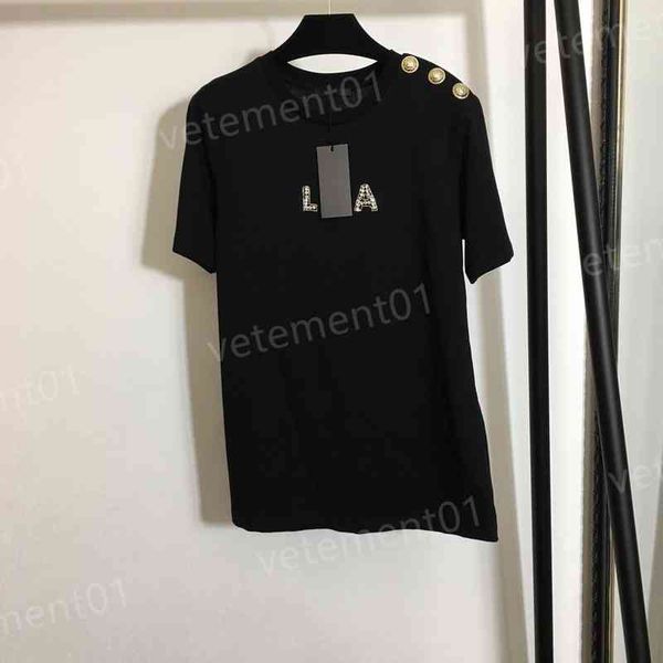 womens t-shirts metal shoulder button diamond letter print fashion versatile short sleeve t-shirt luxury designer casual women clothing, White
womens t-shirts metal shoulder button diamond letter print fashion versatile short sleeve t-shirt luxury designer casual women clothing, White