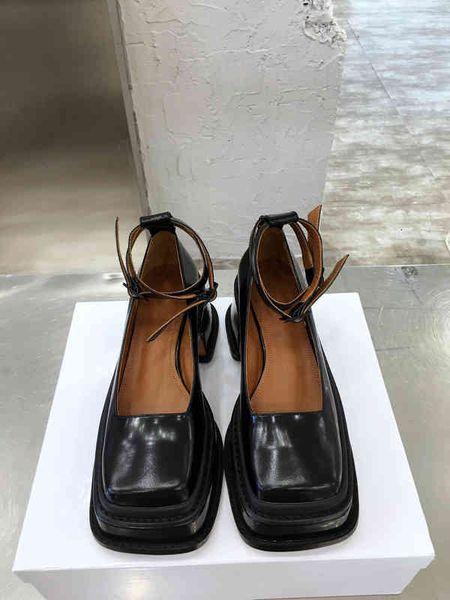 dress shoes women's square shoes with thick heel net, Black