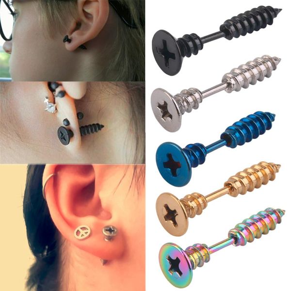 men women stainless steel whole screw stud earring punk studs pair sy222, Golden;silver
men women stainless steel whole screw stud earring punk studs pair sy222, Golden;silver