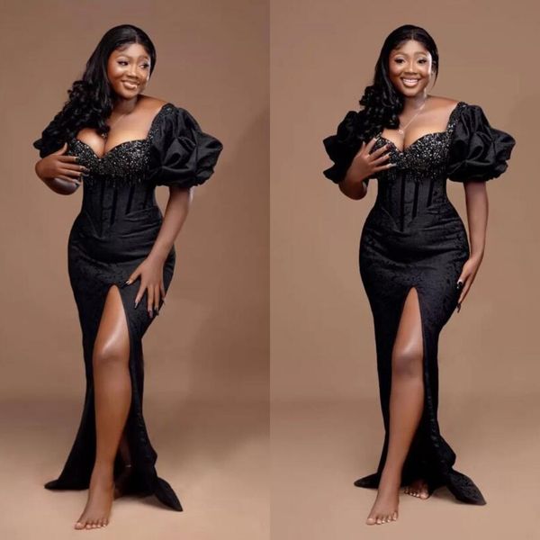 puffy short sleeves prom dresses tassels beads aso ebi black lace high split evening dress black girls birthday party gowns
puffy short sleeves prom dresses tassels beads aso ebi black lace high split evening dress black girls birthday party gowns
