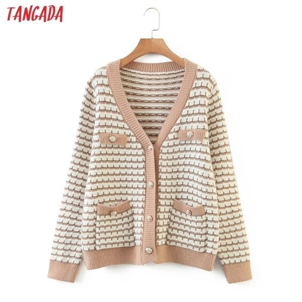 tangada women elegant striped pattern cardigan vintage jumper lady fashion oversized knitted cardigan coat qw316 y200915, White;black
tangada women elegant striped pattern cardigan vintage jumper lady fashion oversized knitted cardigan coat qw316 y200915, White;black