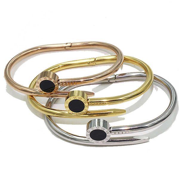 japan korea nail bracelet women's 18k rose gold plated open men's trendsetter titanium steel roman numeral, Black
japan korea nail bracelet women's 18k rose gold plated open men's trendsetter titanium steel roman numeral, Black