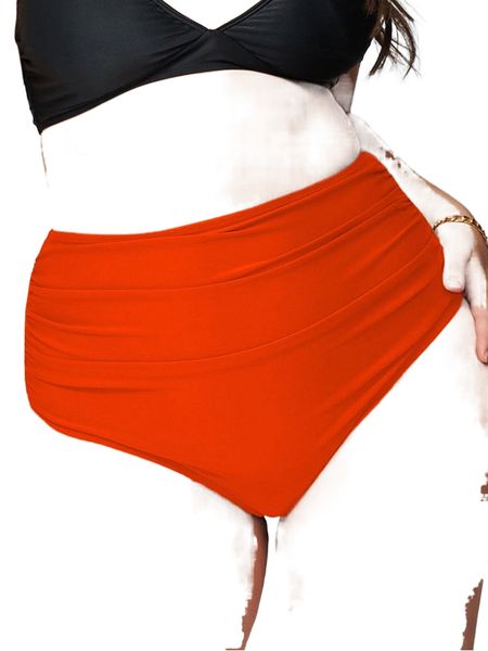plus ruched high waisted bikini bottom p5lp#, Black