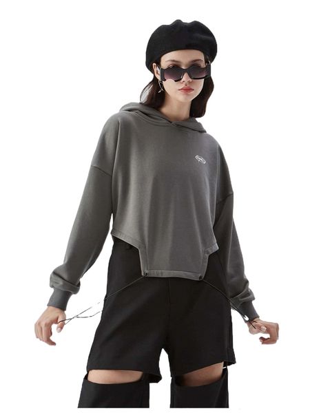 letter graphic drawstring asymmetrical hem drop shoulder crop hoodie t2na#, Black
letter graphic drawstring asymmetrical hem drop shoulder crop hoodie t2na#, Black