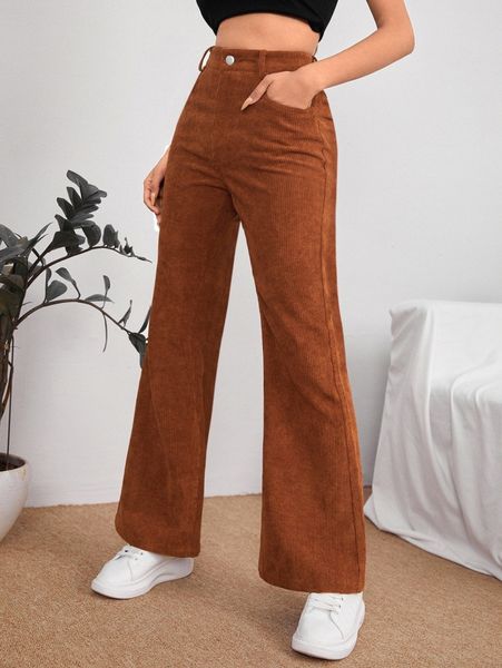 petite slant pocket cord flare leg pants s0wt#, Black;white