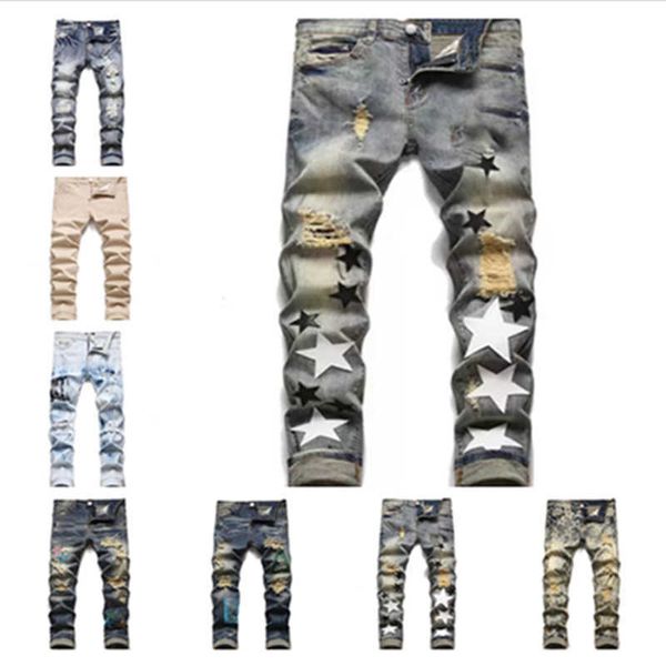 men's designer ripped jeans hip-hop high street brand cycling motorcycle embroidery close-fitting slim pencil pants, Blue
men's designer ripped jeans hip-hop high street brand cycling motorcycle embroidery close-fitting slim pencil pants, Blue