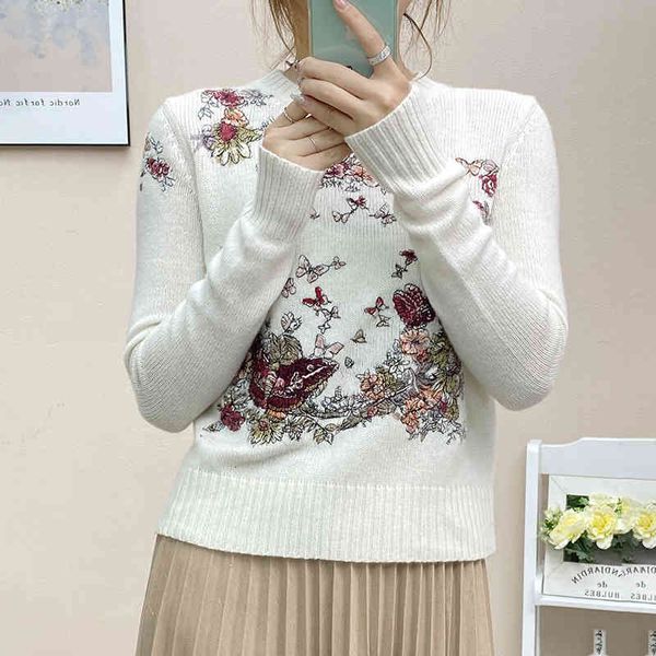 women's knits & tees d butterfly flower cluster embroidered sweater round neck long sleeve heavy industry women's literature and a, White
women's knits & tees d butterfly flower cluster embroidered sweater round neck long sleeve heavy industry women's literature and a, White