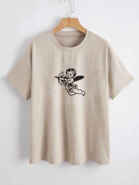 cupid print drop shoulder tee q2hb#, White 
cupid print drop shoulder tee q2hb#, White