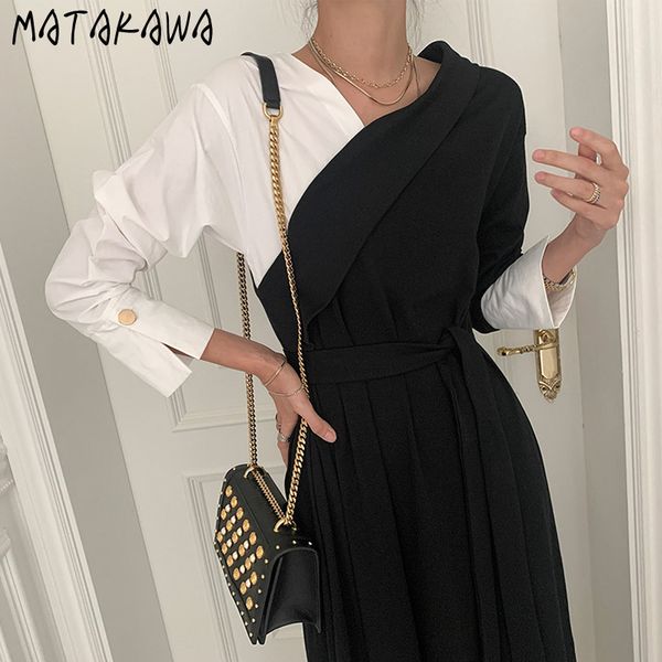elegant vneck femme robe contrast color stitching fake twopiece vestidos korean chic lace waist long dress female 210506, Black;gray
elegant vneck femme robe contrast color stitching fake twopiece vestidos korean chic lace waist long dress female 210506, Black;gray