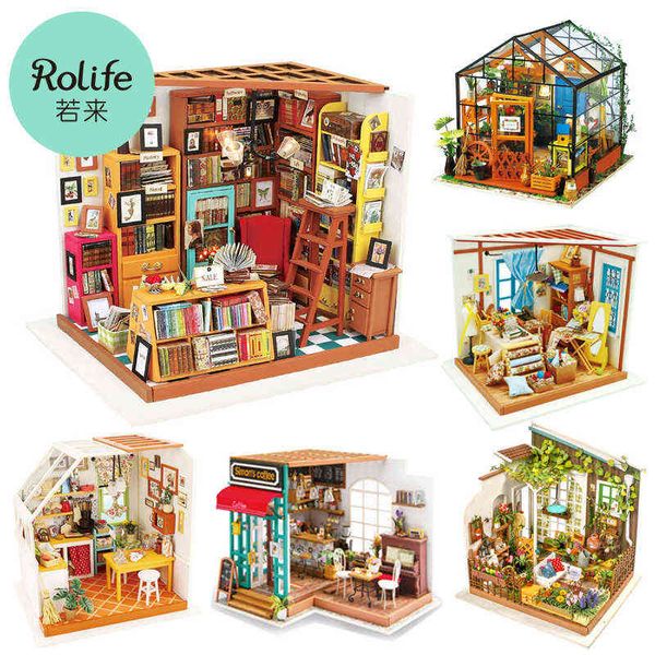 

robotime rolife diy wooden miniature dollhouse greenhouse handmade doll house kitchen with furniture toys for children lady gift aa220325