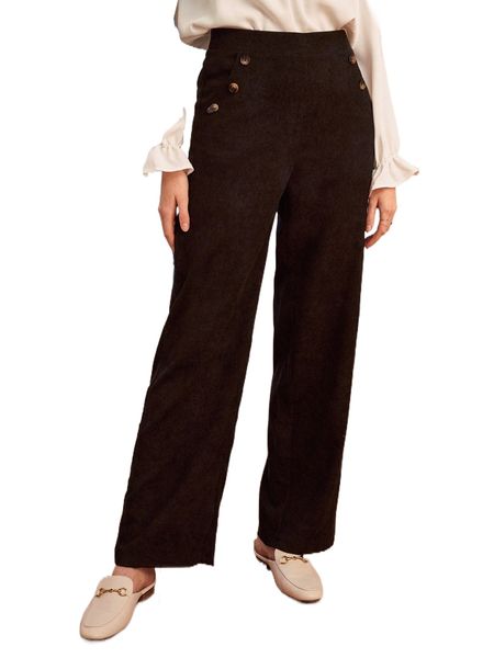 high waist fake button corduroy pants e51f#, Black;white