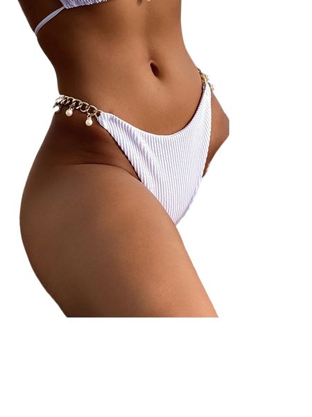textured faux pearl decor chain bikini bottom p1iw#, White;black 
textured faux pearl decor chain bikini bottom p1iw#, White;black