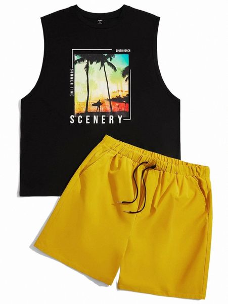 extended sizes men letter & palm tree print tank & drawstring waist shorts x1fm#, Gray
extended sizes men letter & palm tree print tank & drawstring waist shorts x1fm#, Gray