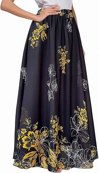 women floral long skirts chiffon summer beach high waisted maxi skirts s4q1#, White;black
women floral long skirts chiffon summer beach high waisted maxi skirts s4q1#, White;black