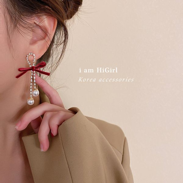925 silver needle korean velvet bow pearl rhinestone earrings super fairy long earrings simple trending eardrop women, Golden
925 silver needle korean velvet bow pearl rhinestone earrings super fairy long earrings simple trending eardrop women, Golden