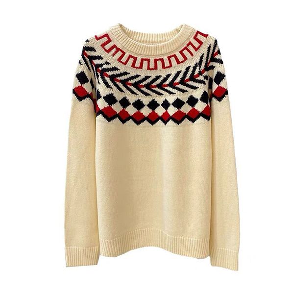 2022 early autumn new retro style sweater contrast color geometric jacquard pattern loose round neck sweater men and women same fashion cel, White;black
2022 early autumn new retro style sweater contrast color geometric jacquard pattern loose round neck sweater men and women same fashion cel, White;black