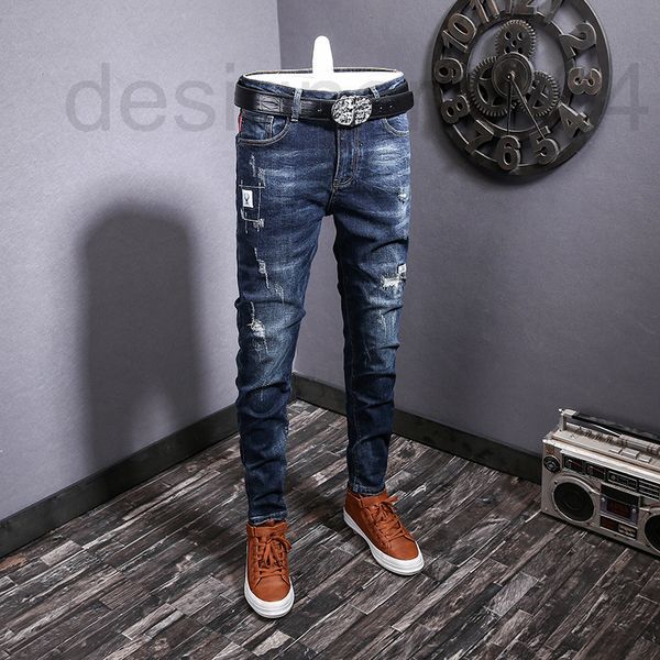 men's jeans designer spring and autumn hole patch jeans men's elastic slim straight tube fashion brand youth long pants leisure 6d, Blue
men's jeans designer spring and autumn hole patch jeans men's elastic slim straight tube fashion brand youth long pants leisure 6d, Blue