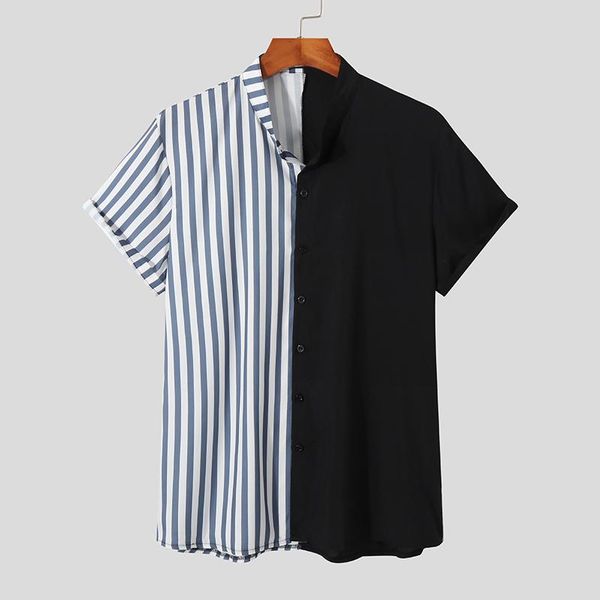 men's casual shirts men shirt 2022 striped patchwork stand collar short sleeve button clothing streetwear summer camisas s-3xl incerunm, White;black
men's casual shirts men shirt 2022 striped patchwork stand collar short sleeve button clothing streetwear summer camisas s-3xl incerunm, White;black