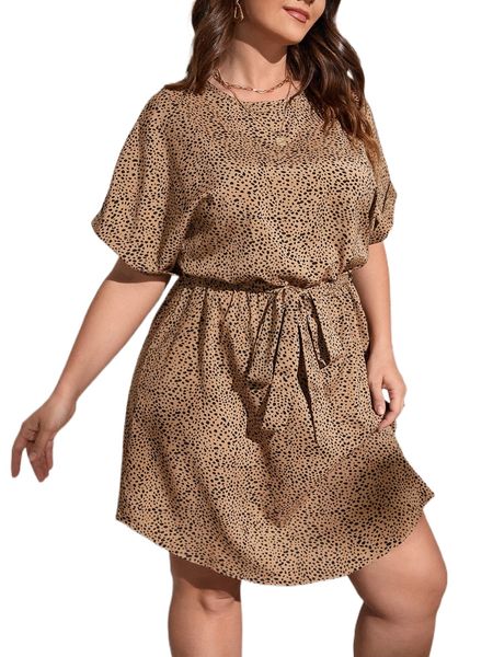 plus allover print belted a-line dress l1gt#, Black
plus allover print belted a-line dress l1gt#, Black