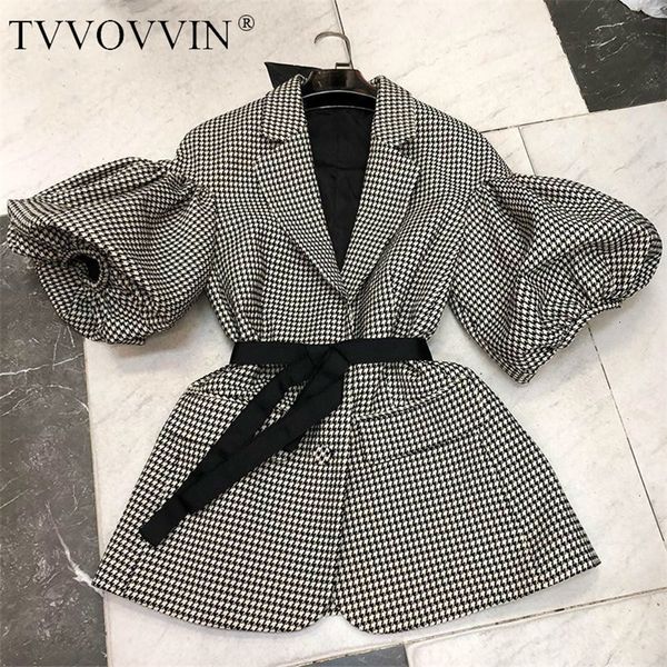 tvvovvin blazer single breasted puff sleeve plaid ladies blazer coat retro lace up women s slim suit jacket autumn lj201021, White;black
tvvovvin blazer single breasted puff sleeve plaid ladies blazer coat retro lace up women s slim suit jacket autumn lj201021, White;black