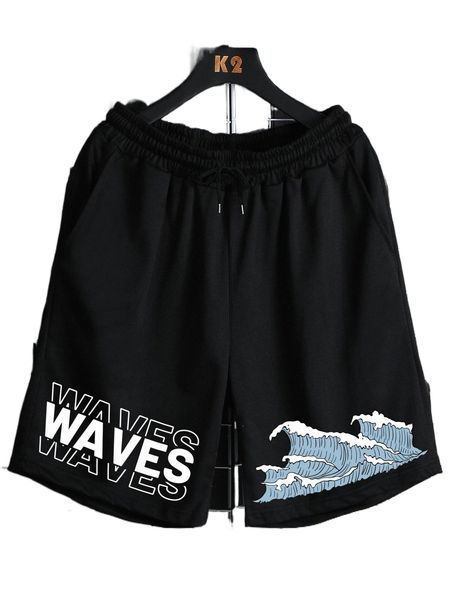 romwe guys wave print shorts j1rh#, White;black