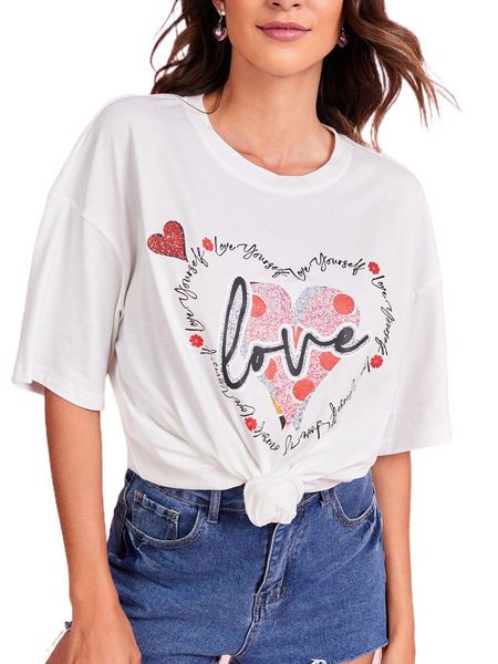 letter & heart graphic drop shoulder tee w6l3#, White
letter & heart graphic drop shoulder tee w6l3#, White