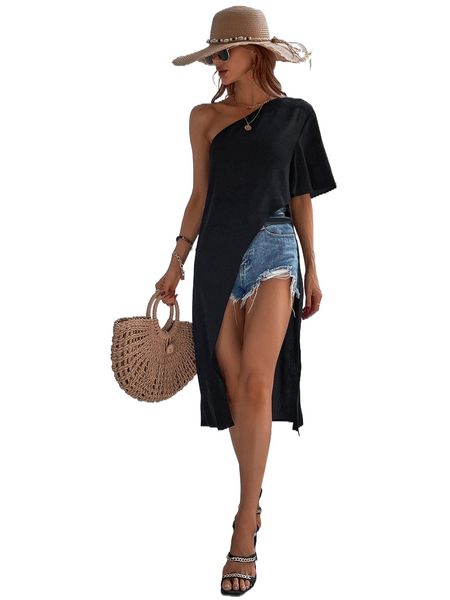 o.ne s.houlder asymmetrical hem b.louse b8k0#, White