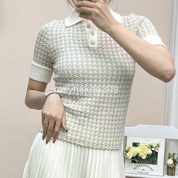 women's knits & tees gold women's thin polo lapel gold thread short sleeve bright silk spring and summer knitted sweater, White
women's knits & tees gold women's thin polo lapel gold thread short sleeve bright silk spring and summer knitted sweater, White