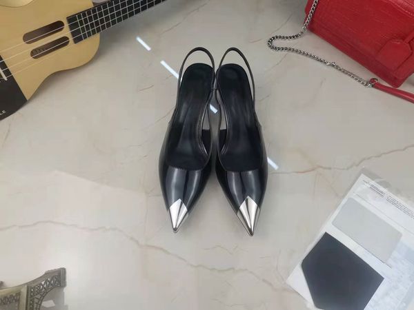 brand fashion summer new chain high heels patent leather metal sandals and slippers, Black