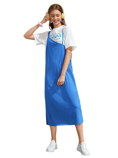 slogan graphic drop shoulder tee & asymmetrical neck dress o90r#, White
slogan graphic drop shoulder tee & asymmetrical neck dress o90r#, White