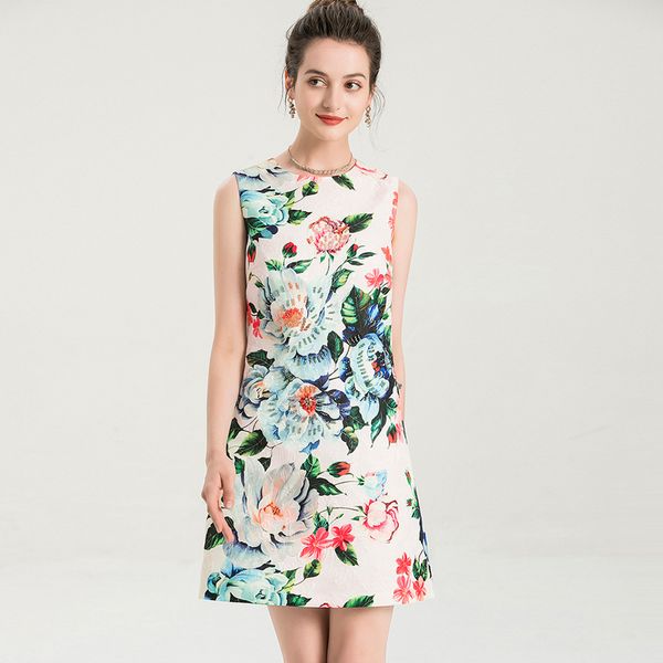 women's runway dress o neck sleeveless printed floral beaded fashion a line short dresses vestidos, Black
women's runway dress o neck sleeveless printed floral beaded fashion a line short dresses vestidos, Black