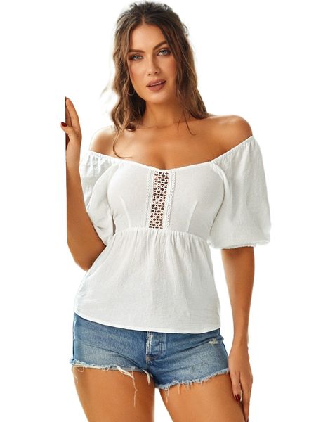 sbetro guipure lace panel off shoulder lantern sleeve peplum blouse s19d#, White
sbetro guipure lace panel off shoulder lantern sleeve peplum blouse s19d#, White