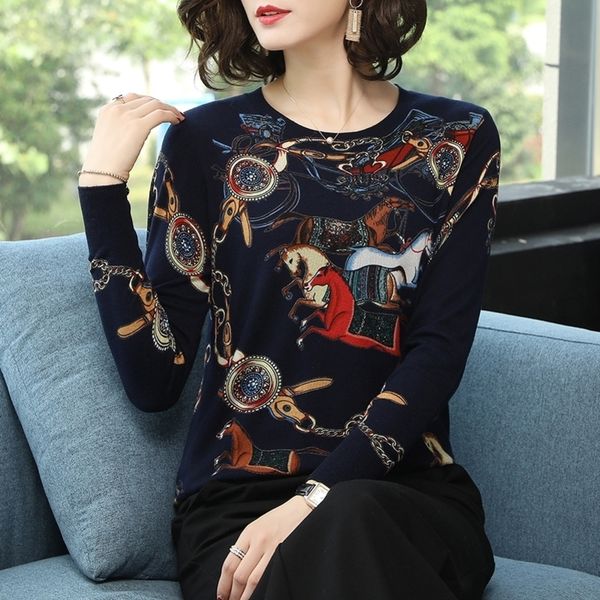 yisu spring autumn loose knitted color horse print pullover women oneck sweater female y200910, White;black
yisu spring autumn loose knitted color horse print pullover women oneck sweater female y200910, White;black