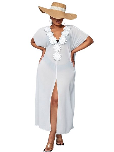 plus appliques batwing sleeve split thigh cover up dress without bikini w8ra#, Black
plus appliques batwing sleeve split thigh cover up dress without bikini w8ra#, Black