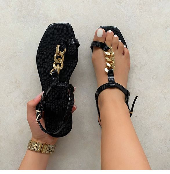 2022 summer new sandals women's chain flip-flops thong shoes casual buckle flat toeless clip slippers, Black
2022 summer new sandals women's chain flip-flops thong shoes casual buckle flat toeless clip slippers, Black