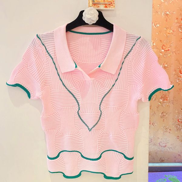 433 2022 summer kint short sleeve crew neck brand same style sweater black white pink green luxury womens clothes dl, White;black
433 2022 summer kint short sleeve crew neck brand same style sweater black white pink green luxury womens clothes dl, White;black
