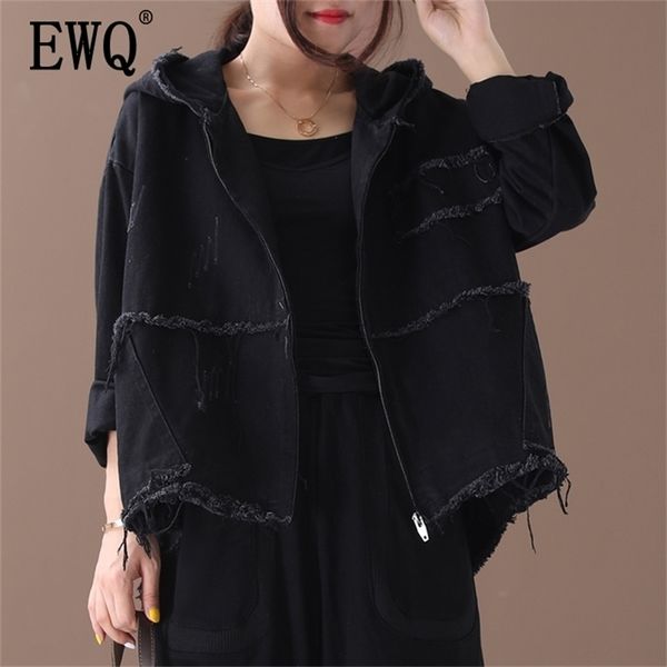 ewq autumn pattern office lady style large size solid color vintage washed hooded collar full sleeve denim coat af638 y201012, Black;brown
ewq autumn pattern office lady style large size solid color vintage washed hooded collar full sleeve denim coat af638 y201012, Black;brown