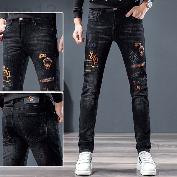 men's jeans designer trendy brand black embroidered jeans men's fashion trend elastic slim fit casual long pants jh8v, Blue
men's jeans designer trendy brand black embroidered jeans men's fashion trend elastic slim fit casual long pants jh8v, Blue