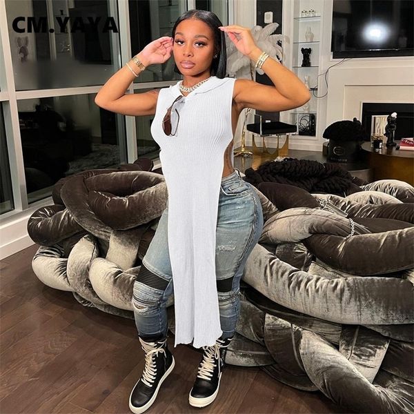 cm.yaya women tanks solid sleeveless hooded collar splited long fashion high streetwear summer clothing 220316, White
cm.yaya women tanks solid sleeveless hooded collar splited long fashion high streetwear summer clothing 220316, White