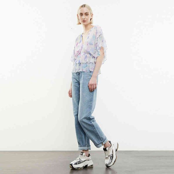 women's polos tk spring and summer pink purple halo printing ruffle dyeing chiffon female, White
women's polos tk spring and summer pink purple halo printing ruffle dyeing chiffon female, White